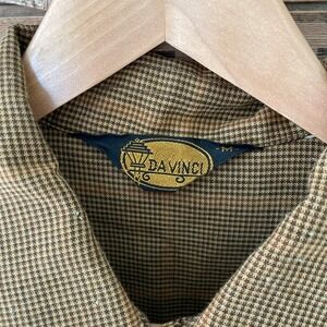 Vintage DaVinci Mens Plaid Long Sleeve Button Up Shirt Brown Orange Preppy